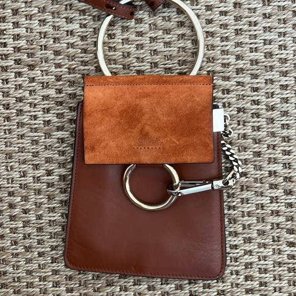 CHLOE Faye Brown Bag with Gold Ring 24 inch drop Mini in Brown calfskin/ suede - Picture 6 of 12